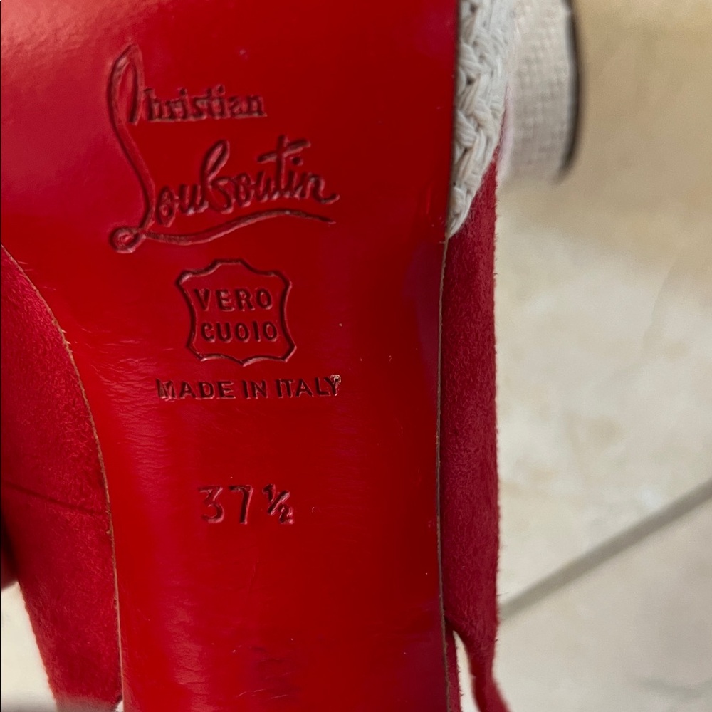 Christian Louboutin Red Suede Slingback Platform Heels - Picture 8 of 8